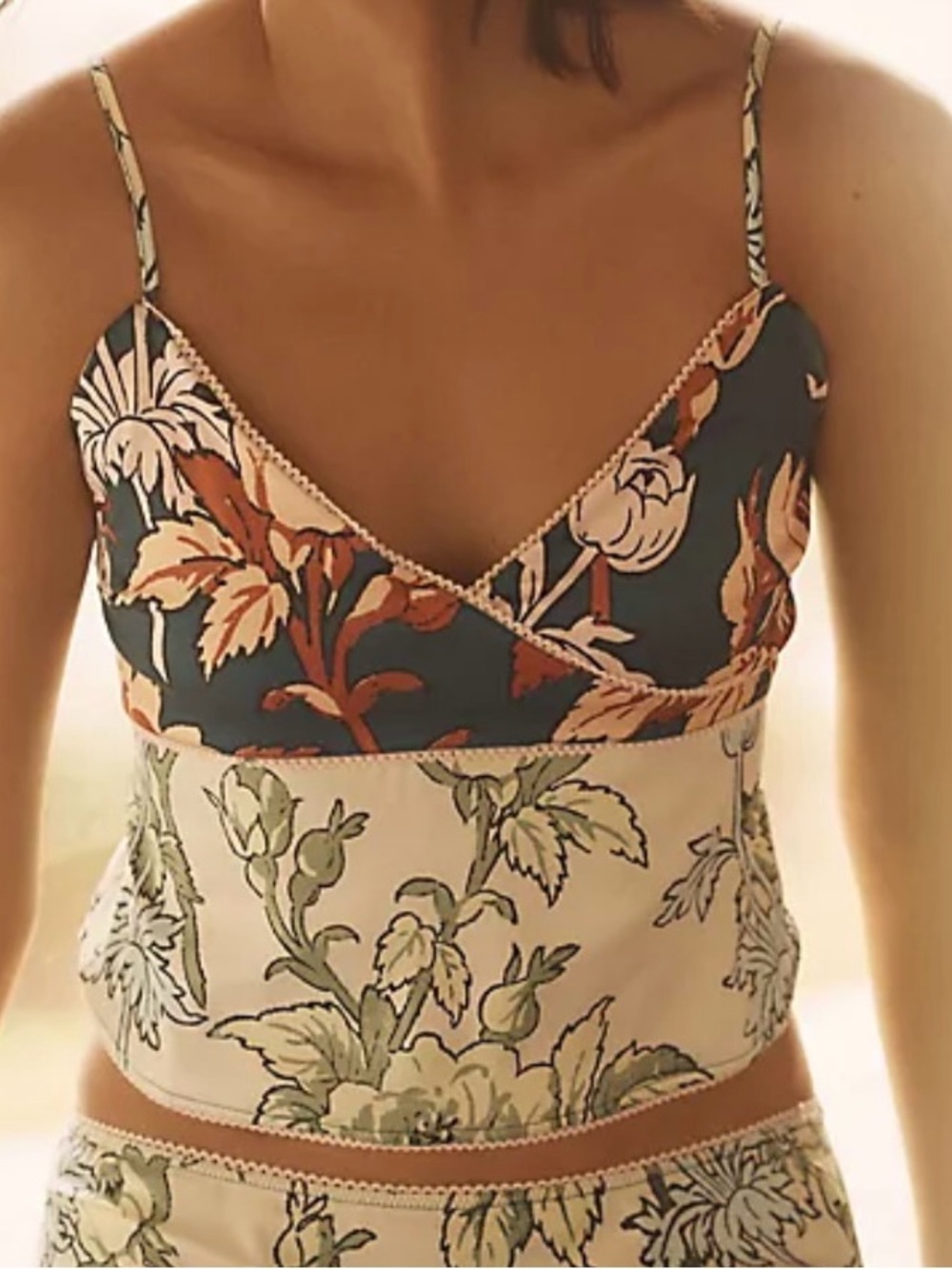 Anthropologie LyreBird Botanical Floral Satin Cami Tank NWT M